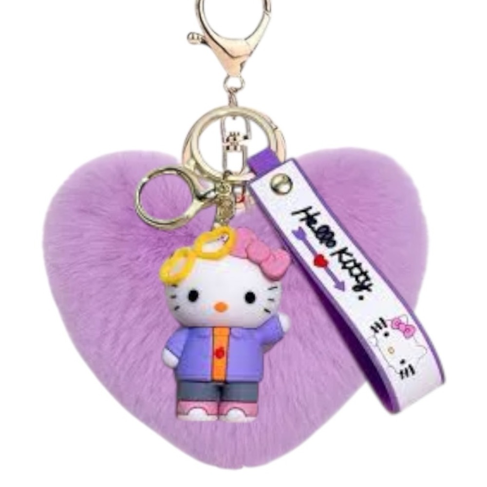 🐭 SALE! Hello Kitty Keychain with plush Purple Heart attachment new without tags